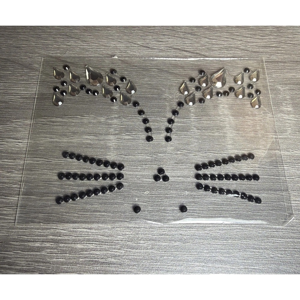 Black Cat Face‎ Rhinestone Face Gems Stickers Sheet, Temporary Press-On Tattoo